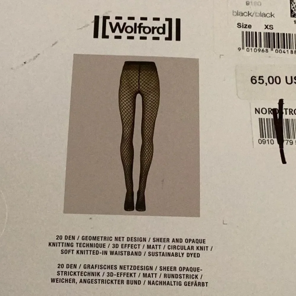 WOLFORD VELVET NET ILLUSION TIGHTS, Geometric 3D pattern, Black, XS, NWT